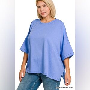 Zenana PLUS SCUBA ROUND NECK TOP WITH SIDE SLITS